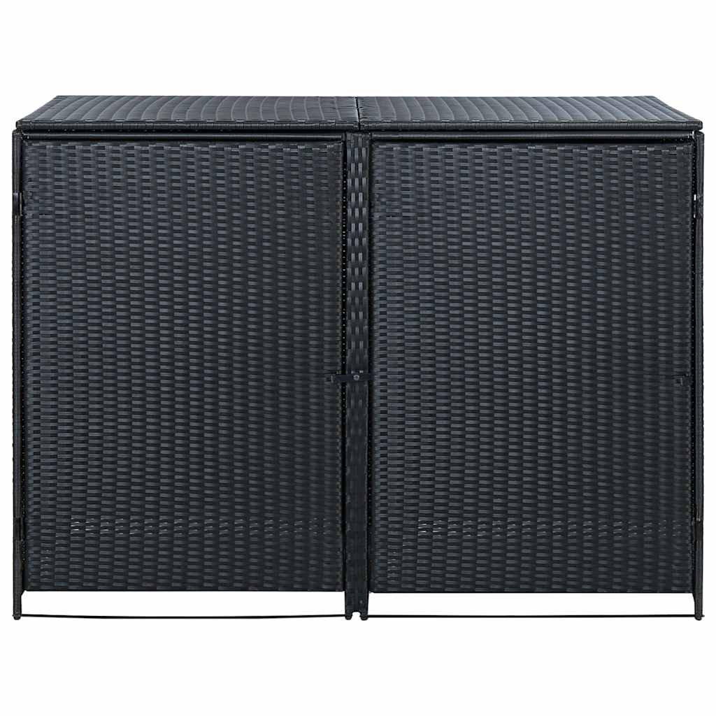 dobbelt skraldespandsskjuler polyrattan sort 148 x 80 x 111 cm