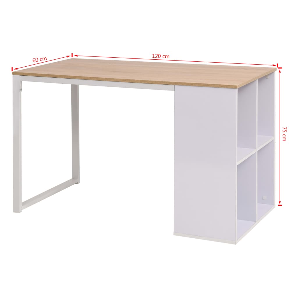 skrivebord 120x60x75 cm egetræsfarvet og hvid