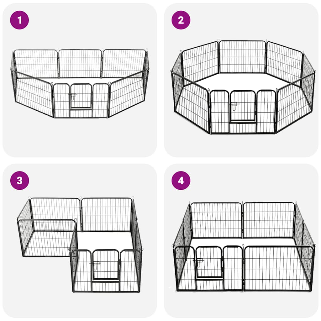 løbegård til hunde 8 paneler stål 60 x 80 sort