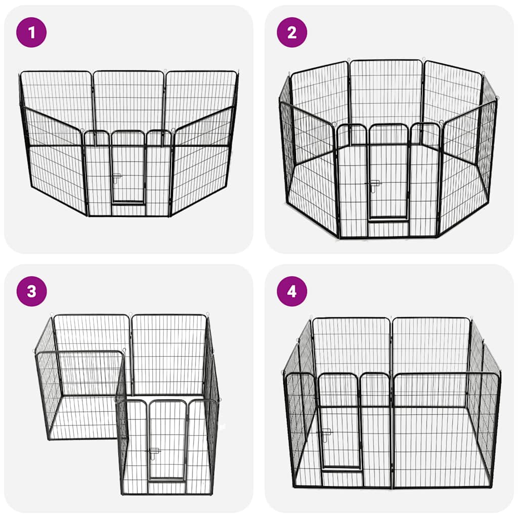løbegård til hunde 8 paneler stål 80 x 100 sort