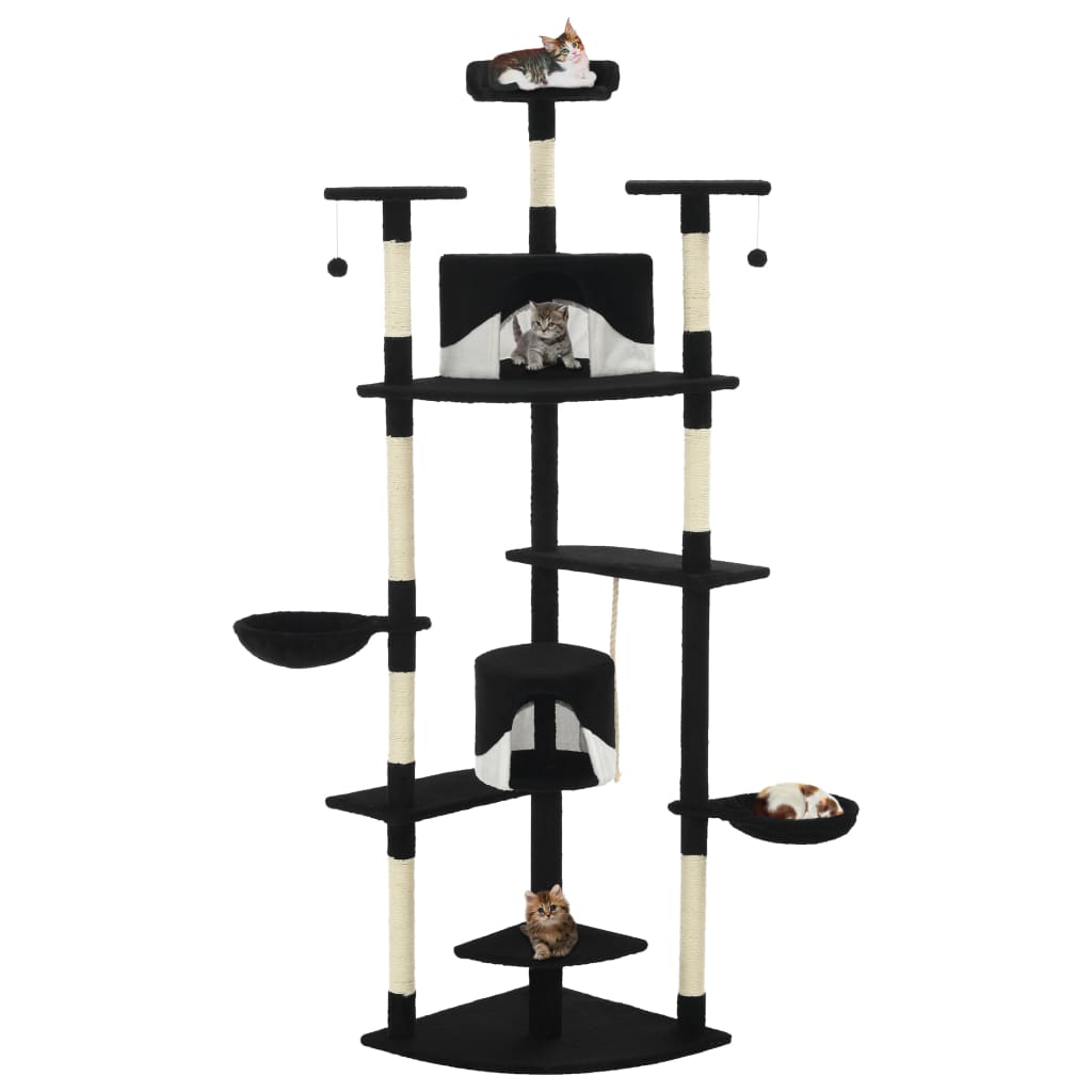 kradsetræ med sisalstolper 203 cm sort og hvid