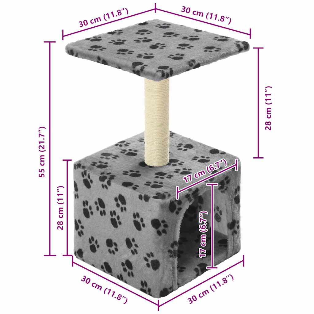 kradsetræ til katte med sisal-kradsestolper 55 cm grå poteprint