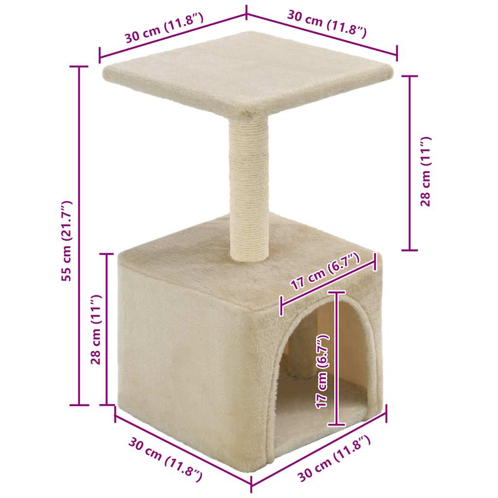 kradsetræ til katte med sisal-kradsestolper 55 cm beige