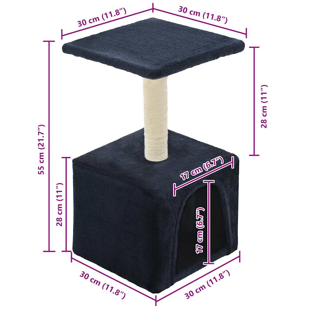kradsetræ til katte med sisal-kradsestolper 55 cm mørkeblå