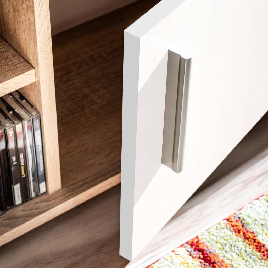 skabssæt med tv-skab og LED-lys sonoma-eg og hvid
