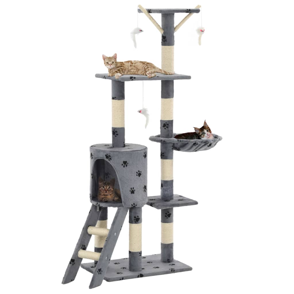 kradsetræ til katte med sisal-kradsestolper 138 cm grå poteprint
