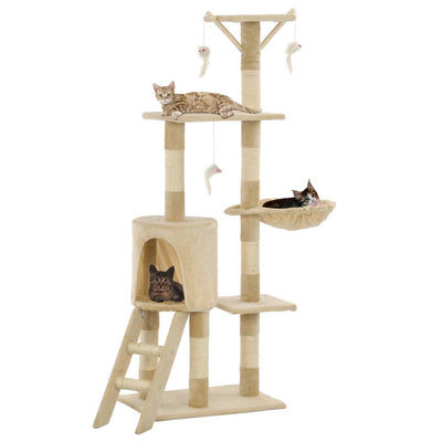 kradsetræ til katte med sisal-kradsestolper 138 cm beige
