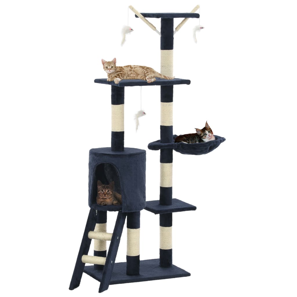 kradsetræ til katte med sisal-kradsestolper 138 cm mørkeblå