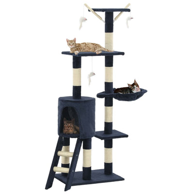 kradsetræ til katte med sisal-kradsestolper 138 cm mørkeblå