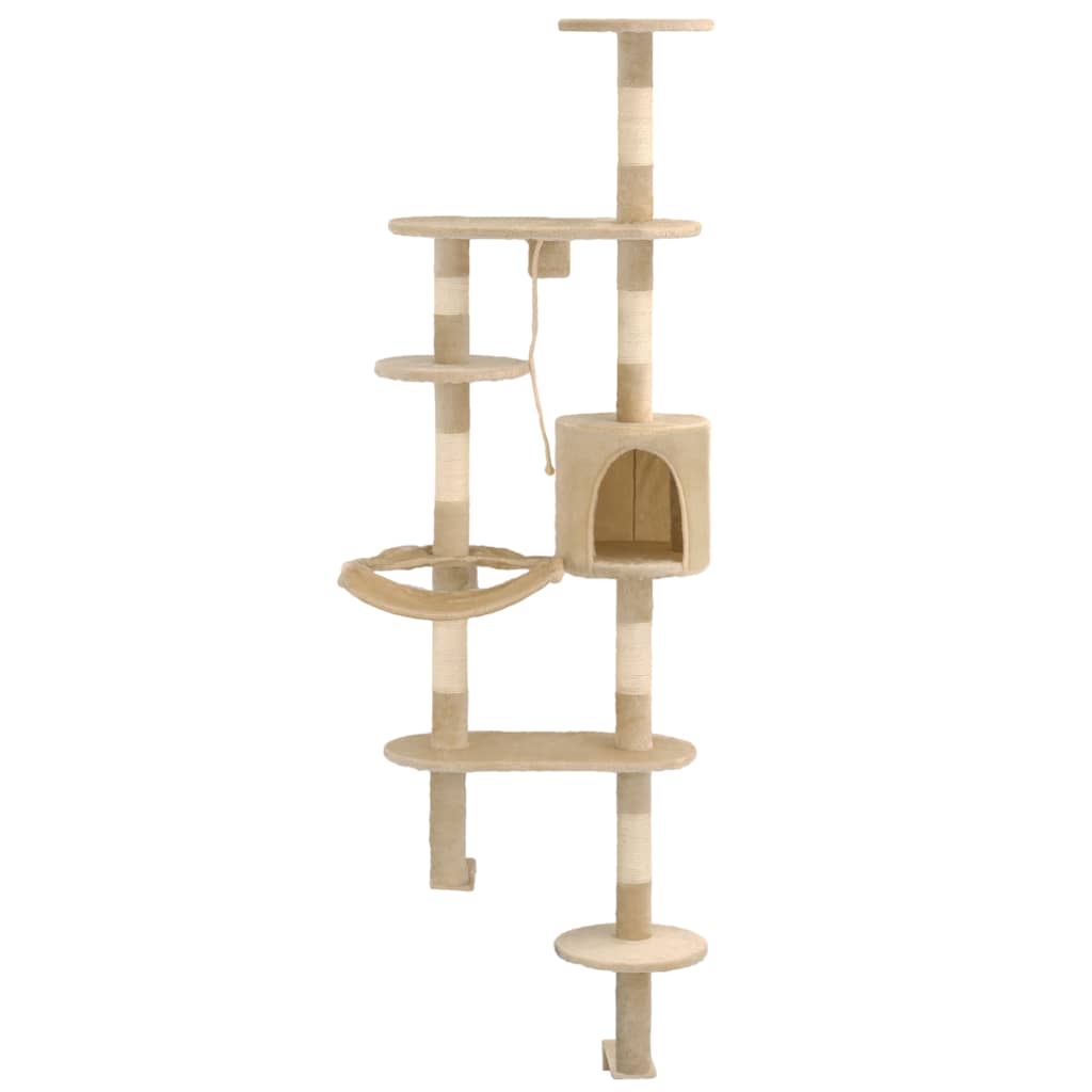 kradsetræ med sisal-kradsestolper til katte vægmonteret 194 cm beige