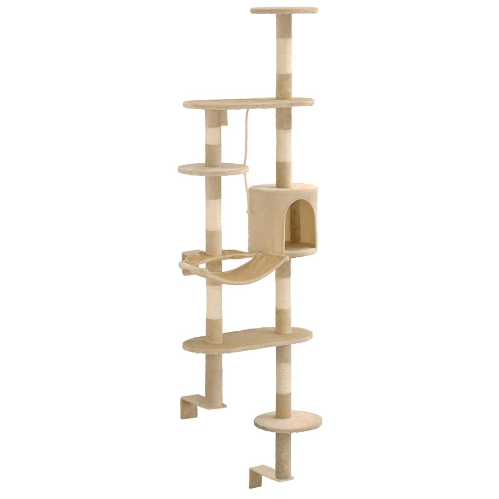 kradsetræ med sisal-kradsestolper til katte vægmonteret 194 cm beige