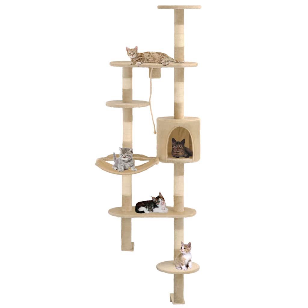 kradsetræ med sisal-kradsestolper til katte vægmonteret 194 cm beige