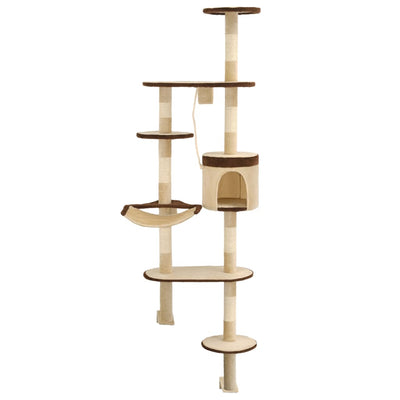 kradsetræ til katte med sisal-kradsestolper vægmonteret 194 cm beige og brun