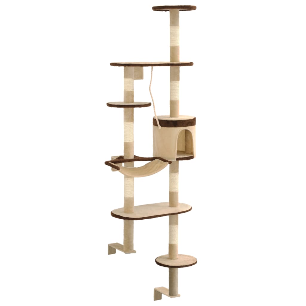 kradsetræ til katte med sisal-kradsestolper vægmonteret 194 cm beige og brun