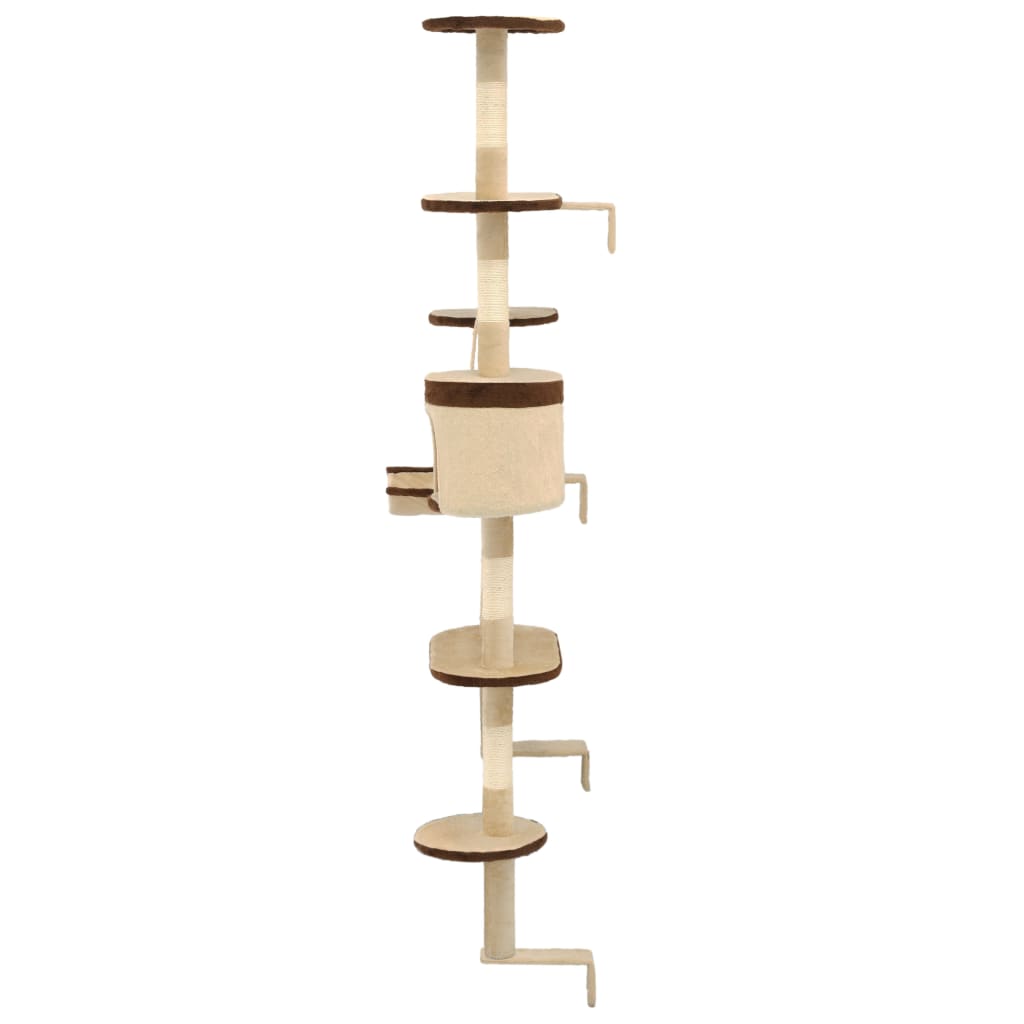 kradsetræ til katte med sisal-kradsestolper vægmonteret 194 cm beige og brun
