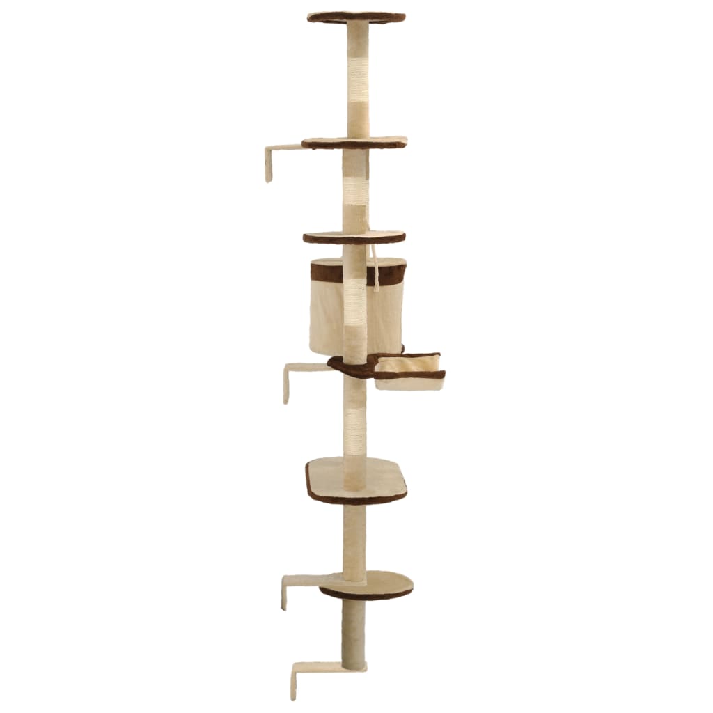 kradsetræ til katte med sisal-kradsestolper vægmonteret 194 cm beige og brun