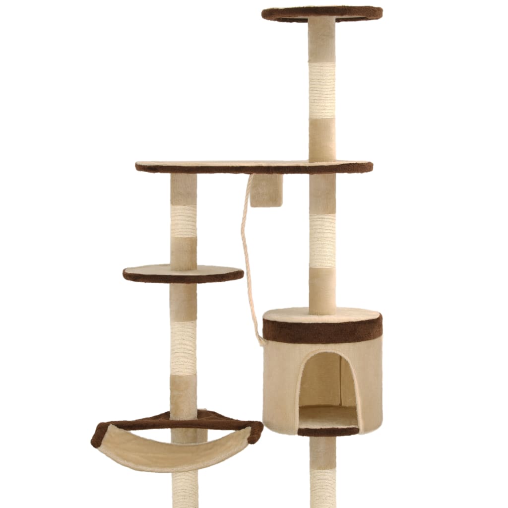 kradsetræ til katte med sisal-kradsestolper vægmonteret 194 cm beige og brun