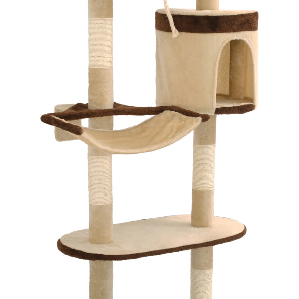 kradsetræ til katte med sisal-kradsestolper vægmonteret 194 cm beige og brun