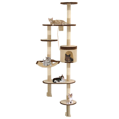 kradsetræ til katte med sisal-kradsestolper vægmonteret 194 cm beige og brun