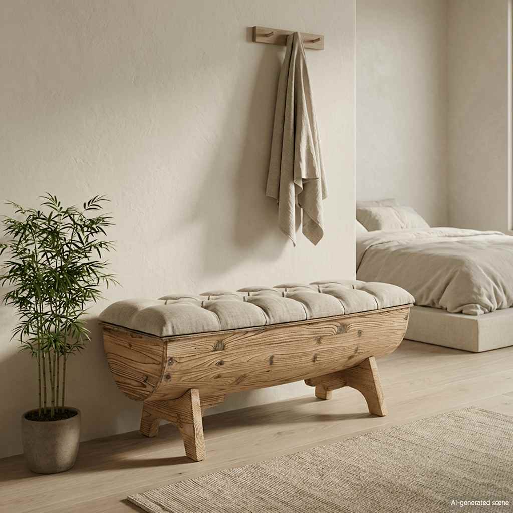 opbevaringsbænk massivt træ og stof 103 x 51 x 44 cm