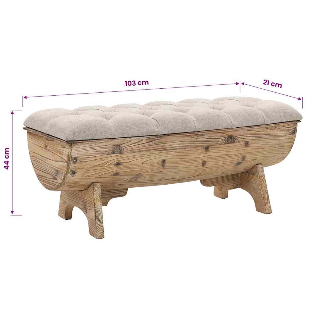 opbevaringsbænk massivt træ og stof 103 x 51 x 44 cm