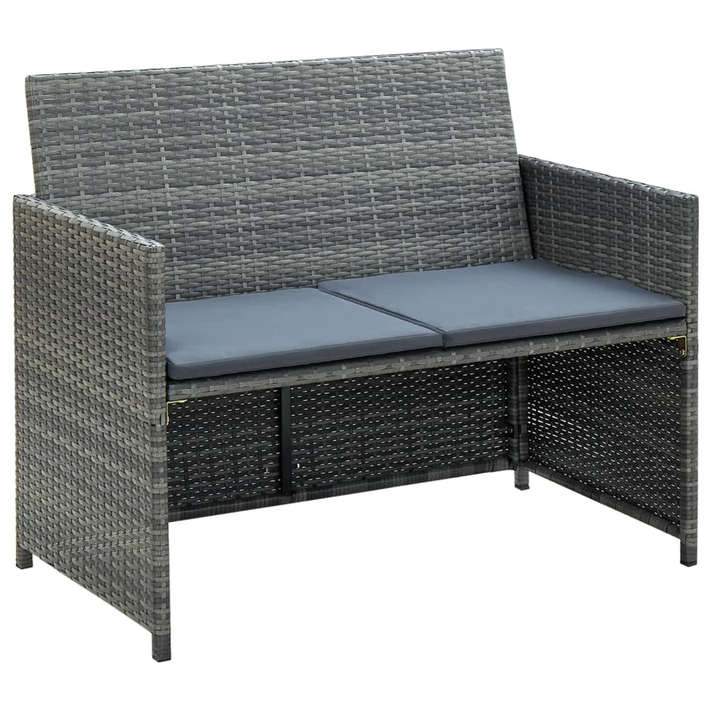 vidaXL 2-personers havesofa med hynder grå polyrattan