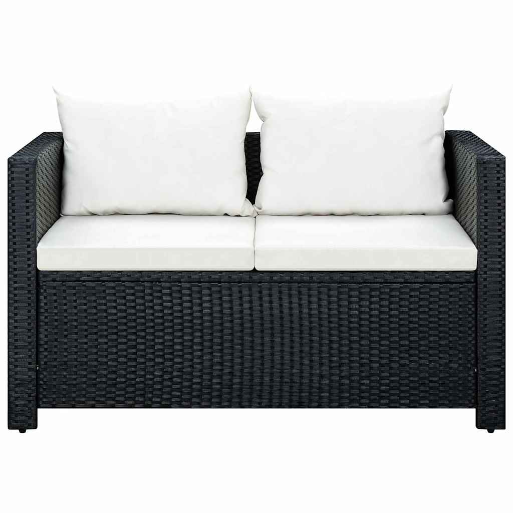haveloungesæt 3 dele med hynder polyrattan sort
