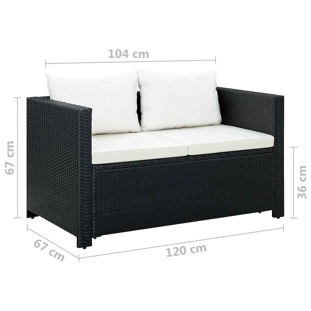 haveloungesæt 3 dele med hynder polyrattan sort