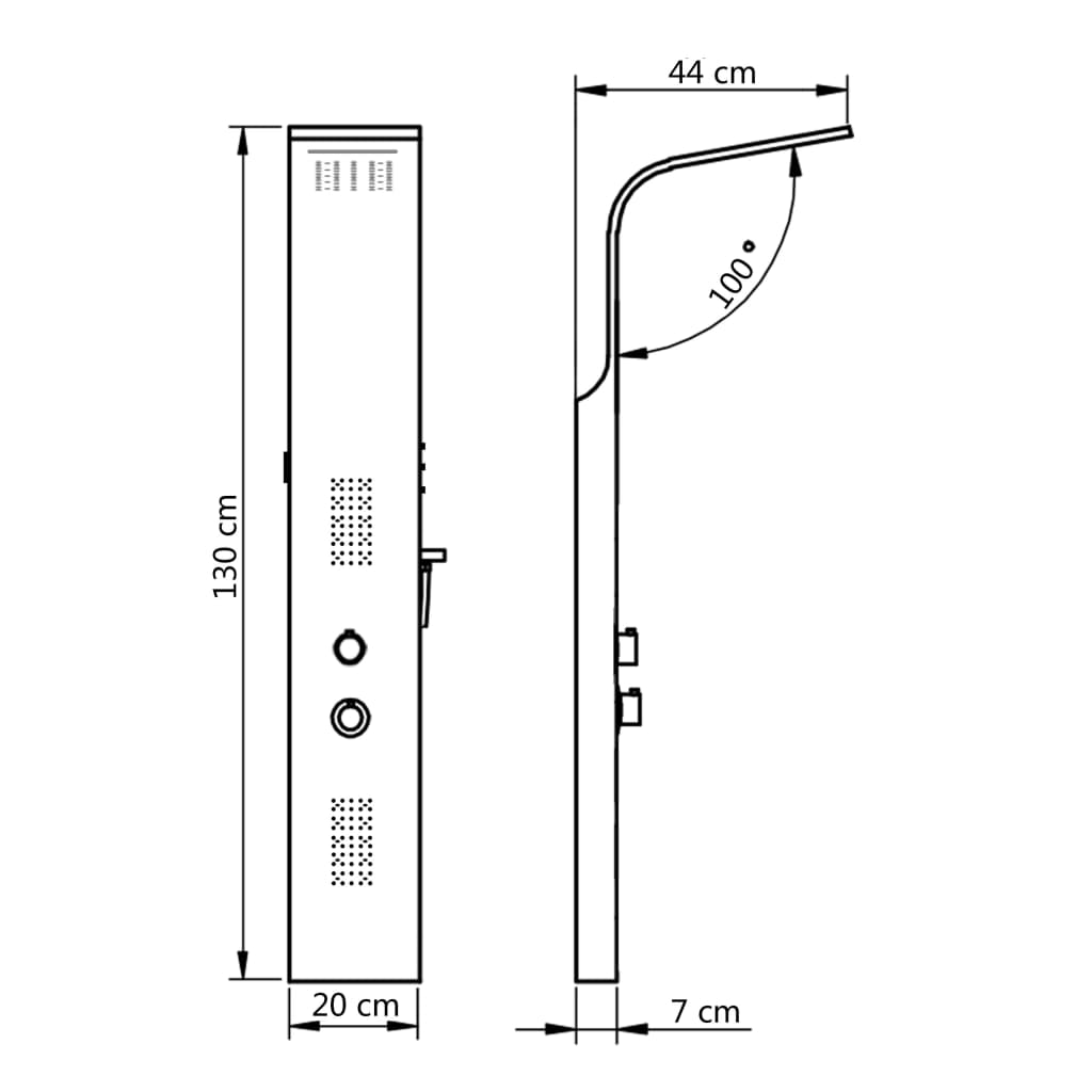 brusepanel 20x44x130 cm aluminium sort