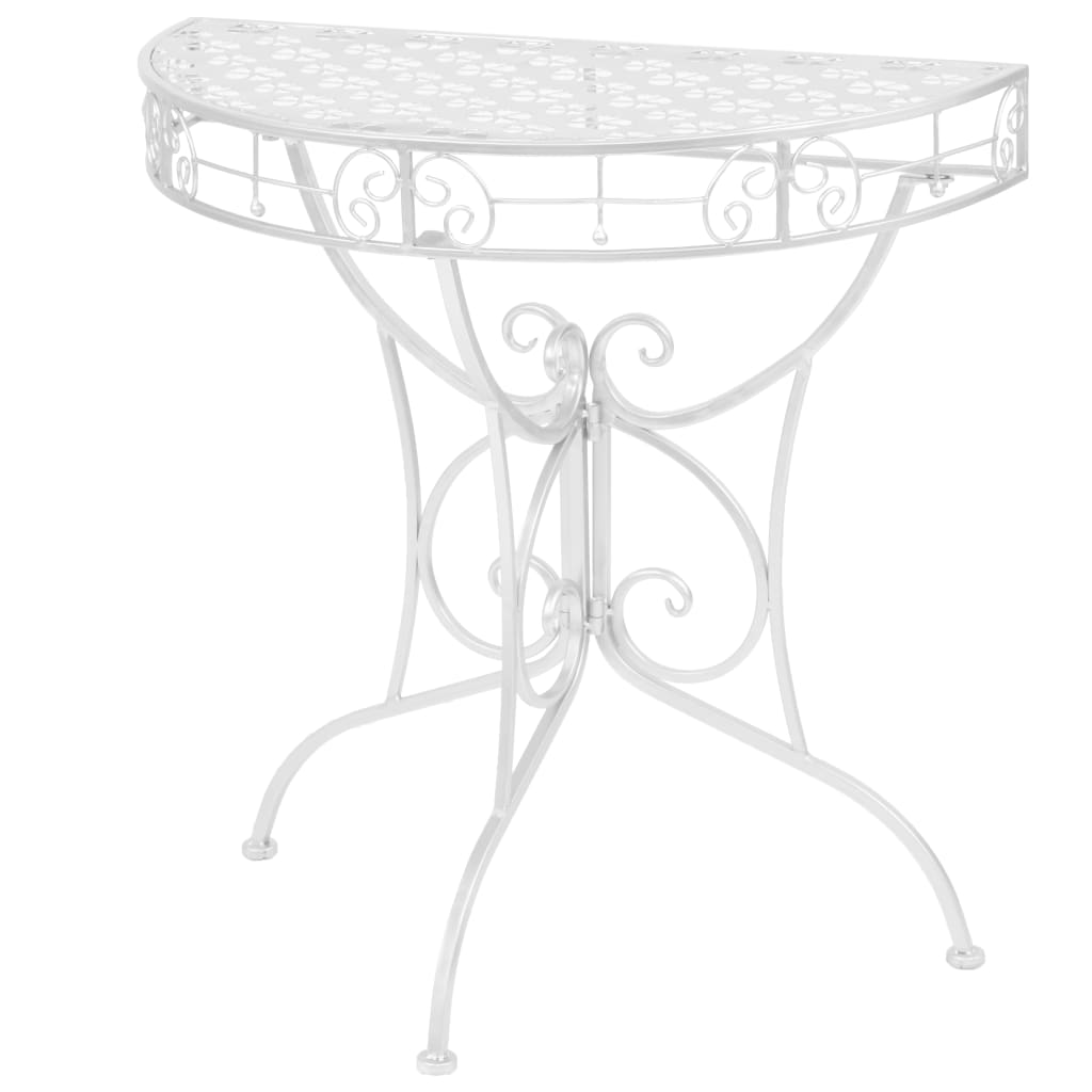 sidebord i vintagestil halvrund metal 72x36x74 cm sølvfarvet