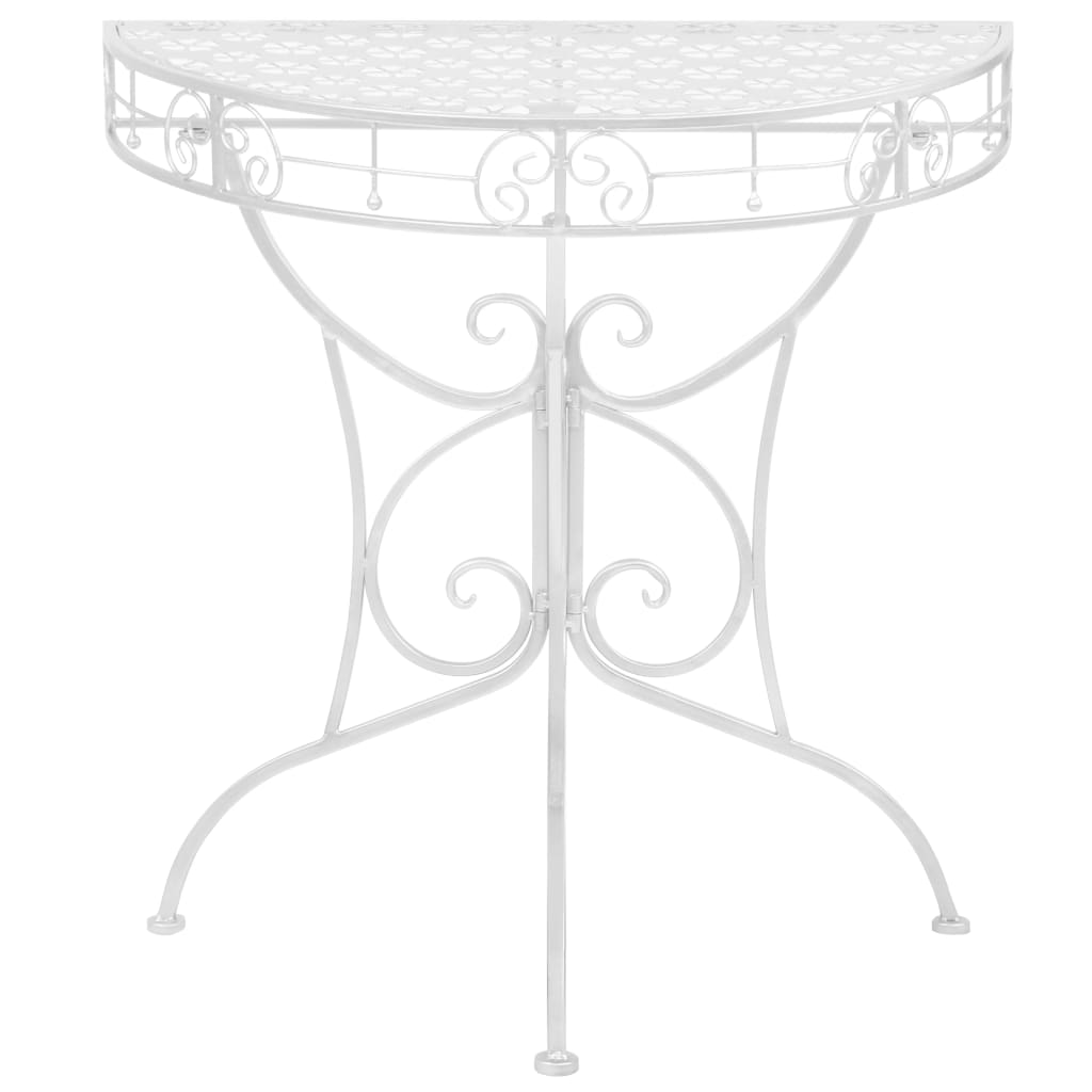 sidebord i vintagestil halvrund metal 72x36x74 cm sølvfarvet