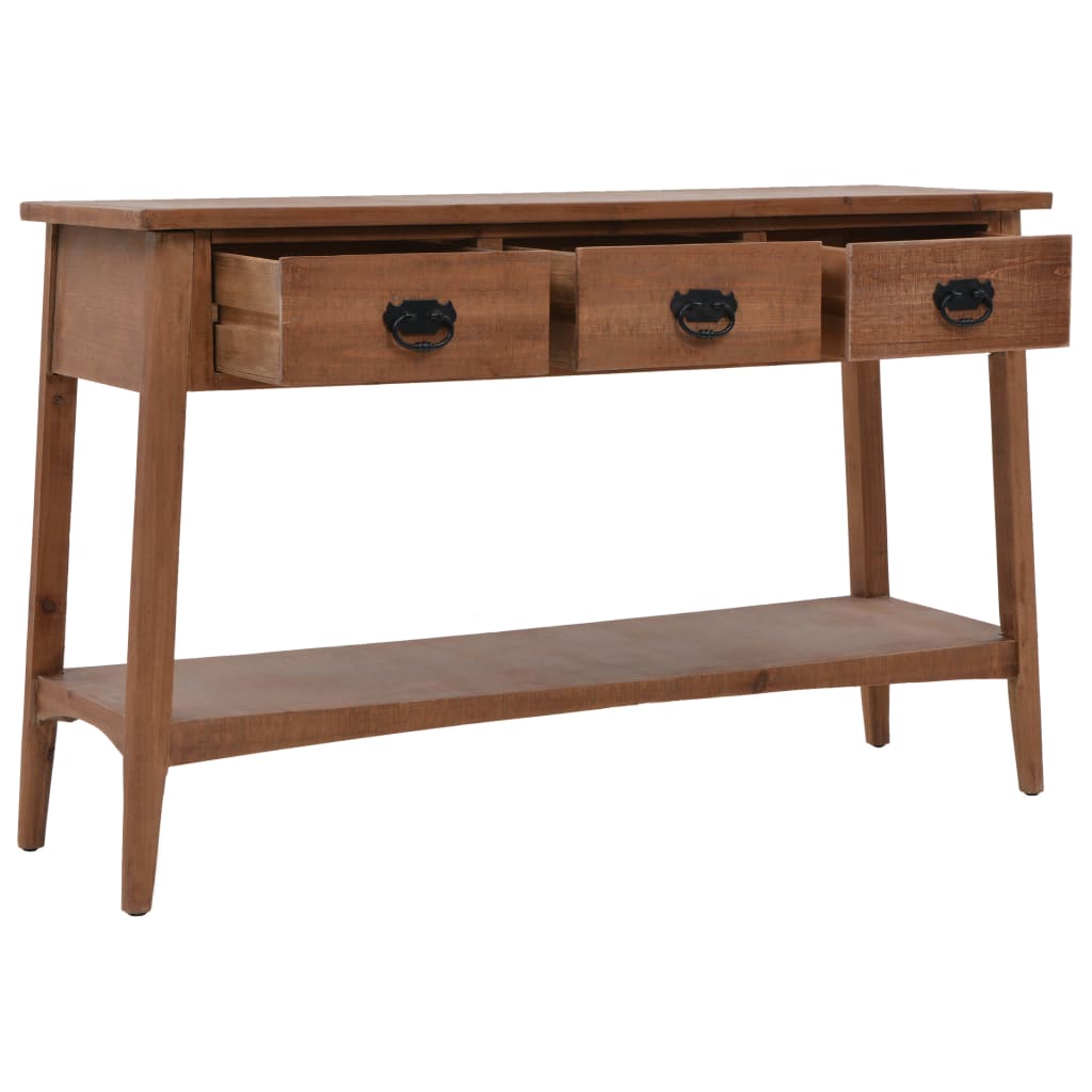 konsolbord i massivt grantræ 126 x 40 x 77,5 cm brun