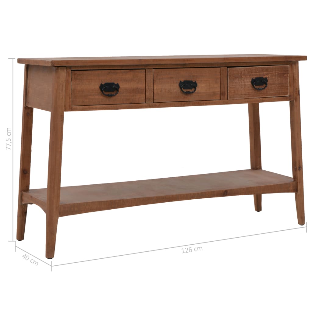 konsolbord i massivt grantræ 126 x 40 x 77,5 cm brun