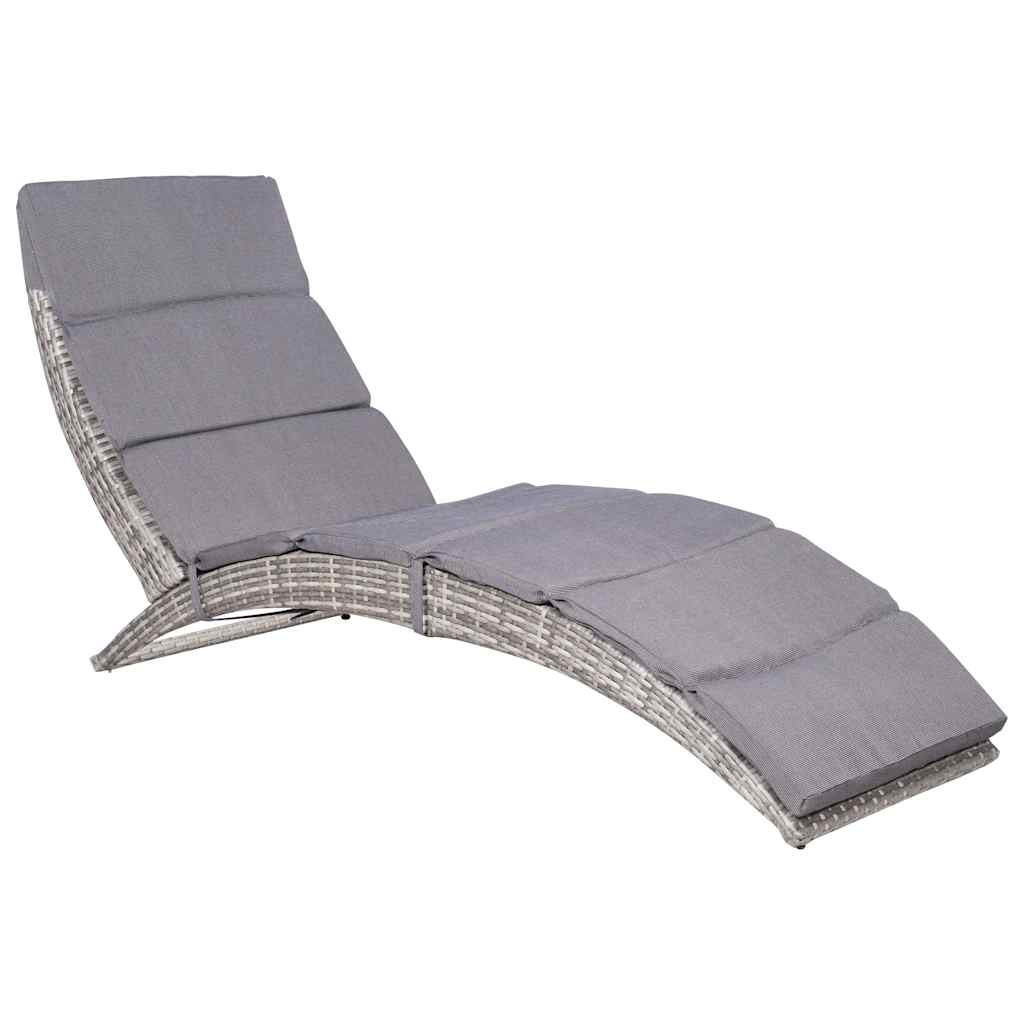 foldbar liggestol med hynde polyrattan grå