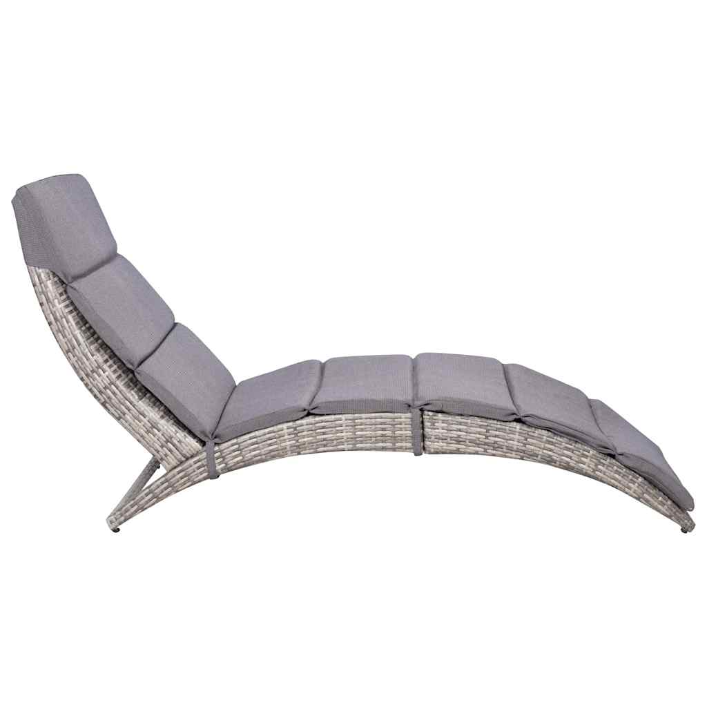 foldbar liggestol med hynde polyrattan grå