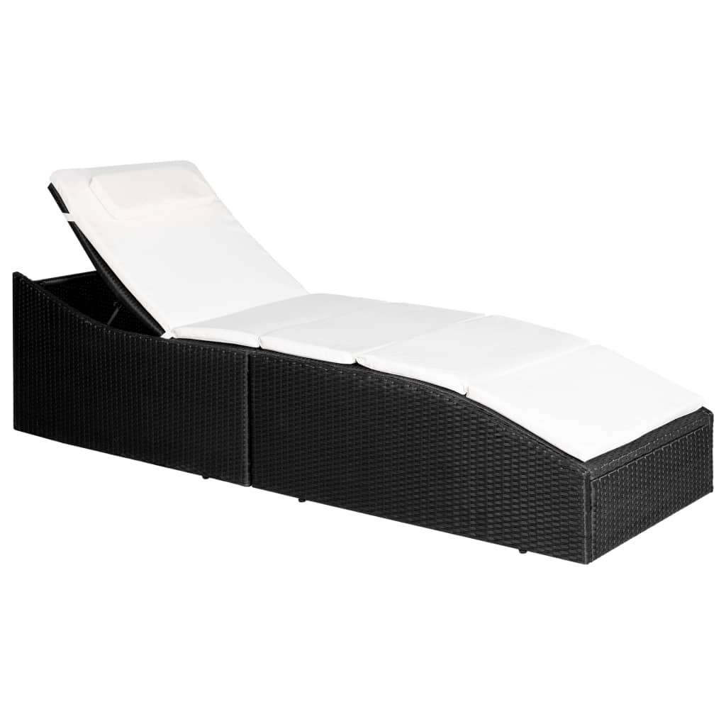 liggestol med hynde polyrattan sort