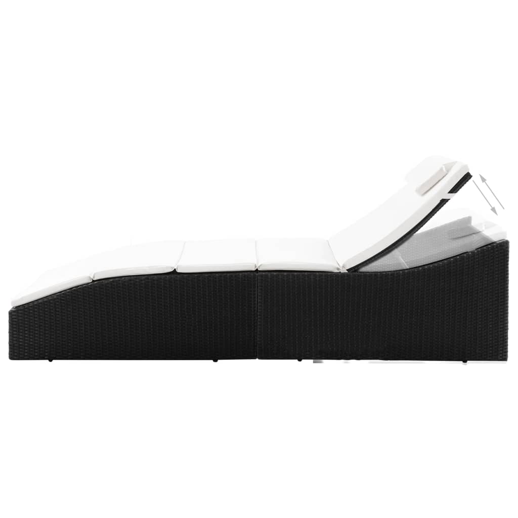 liggestol med hynde polyrattan sort