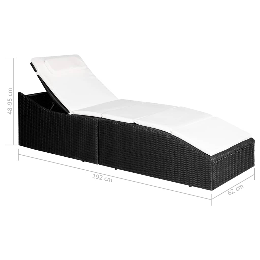 liggestol med hynde polyrattan sort