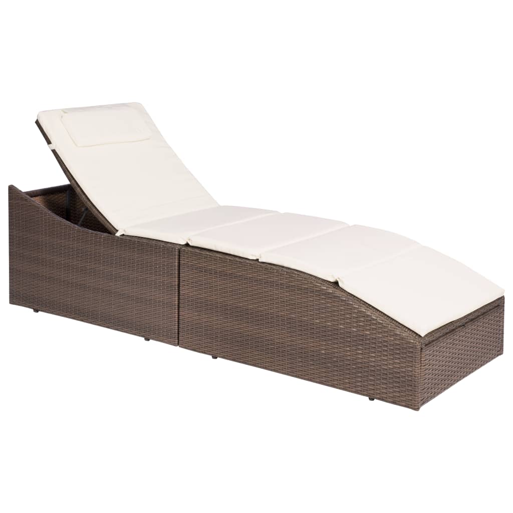 liggestol med hynde polyrattan brun