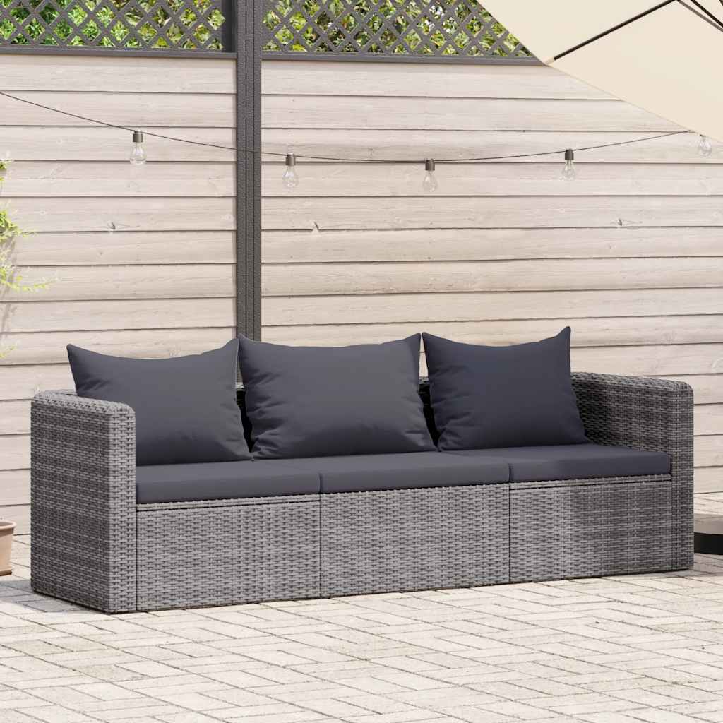 havesofasæt i 3 dele med hynder polyrattan grå