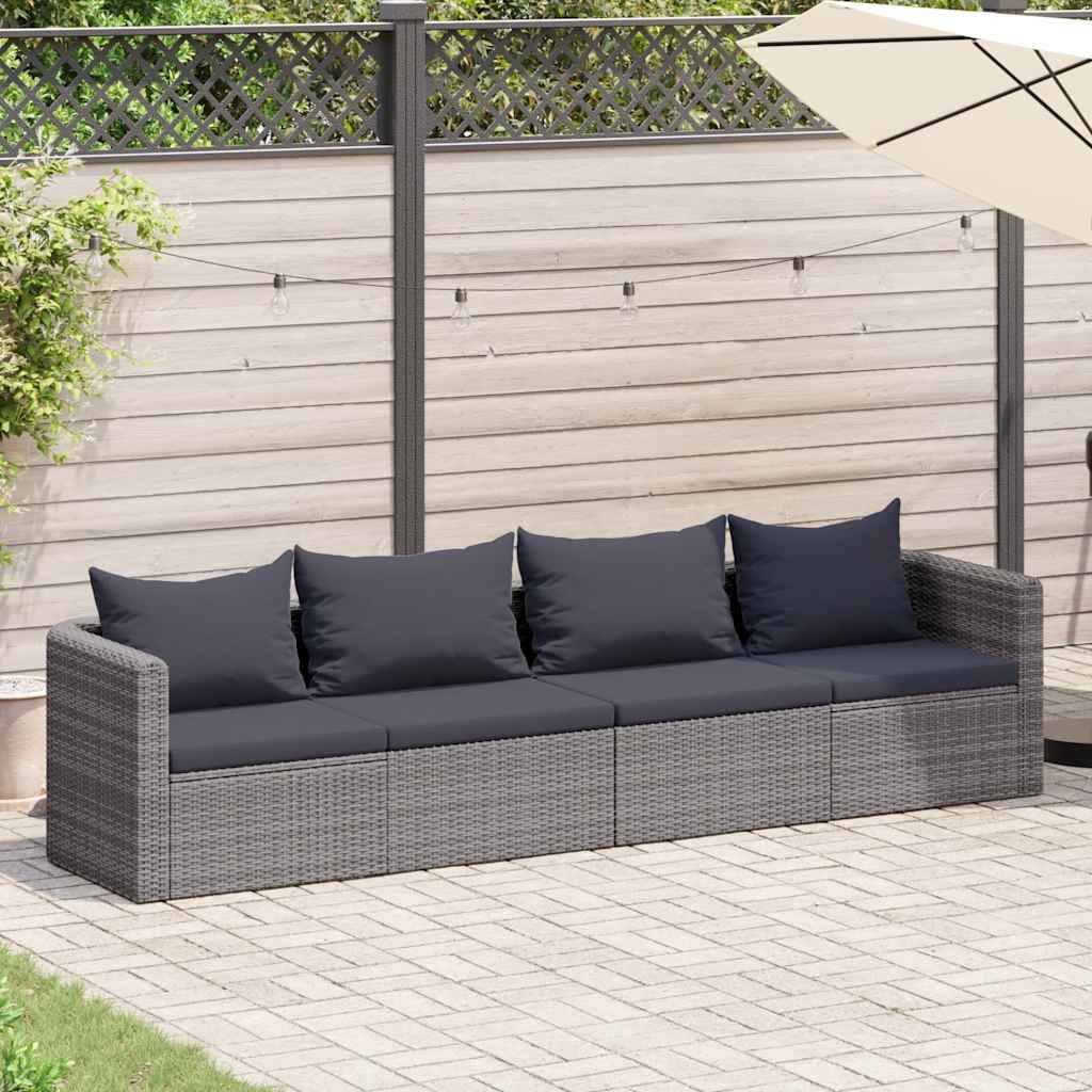 havesofasæt i 4 dele med hynder polyrattan grå