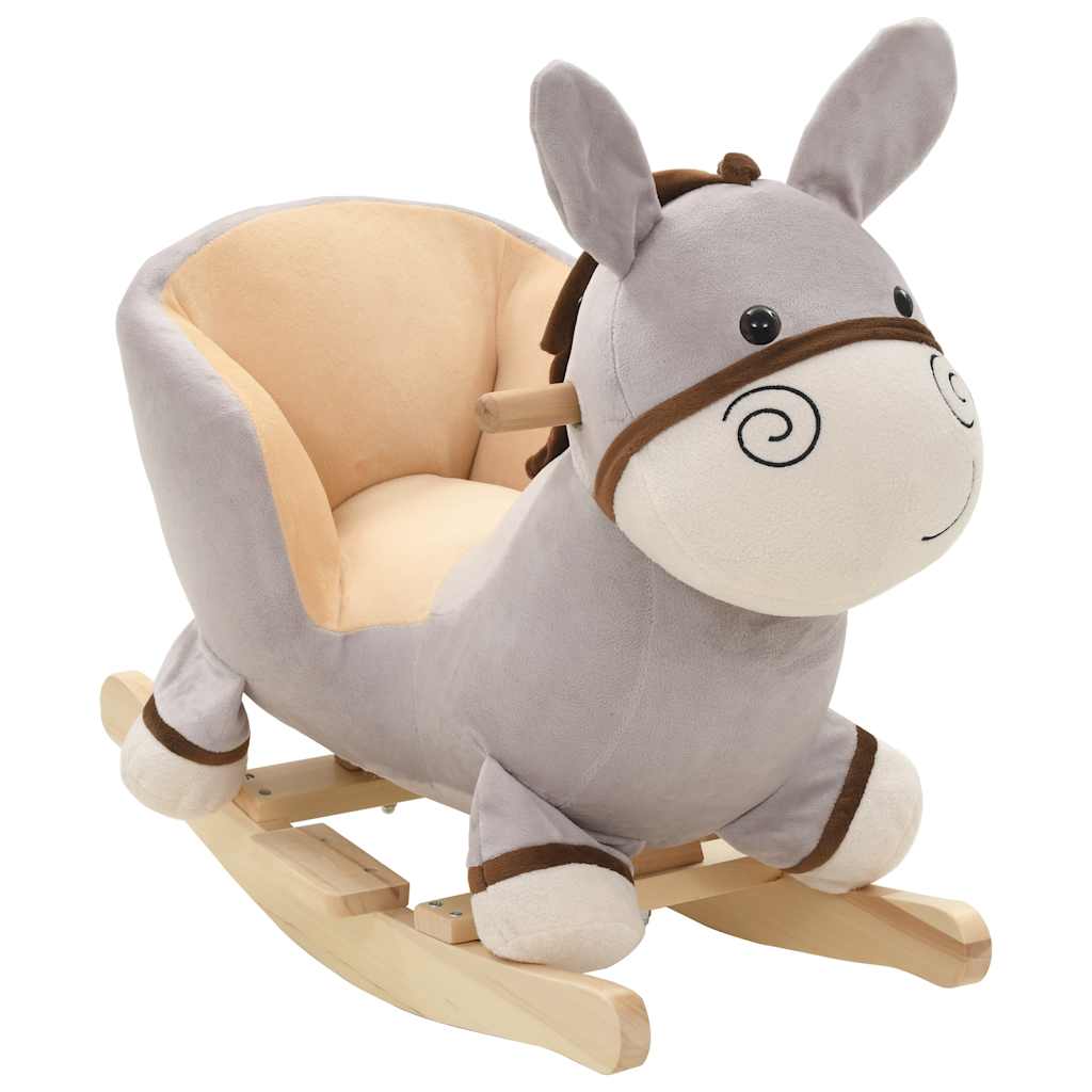 gyngedyr æsel med ryglæn 60x32x55 cm plysstof grå