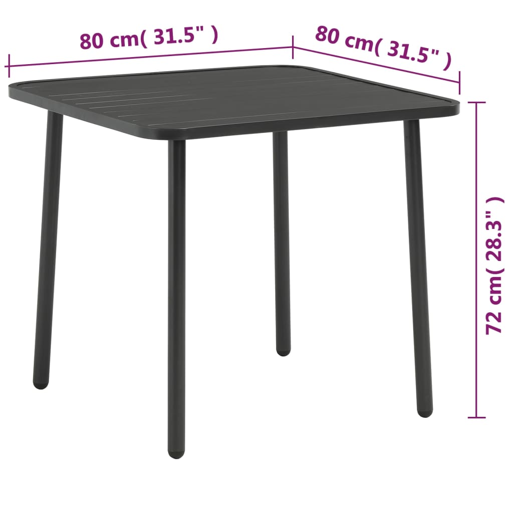 havebord 80 x 80 x 72 cm stål mørkegrå