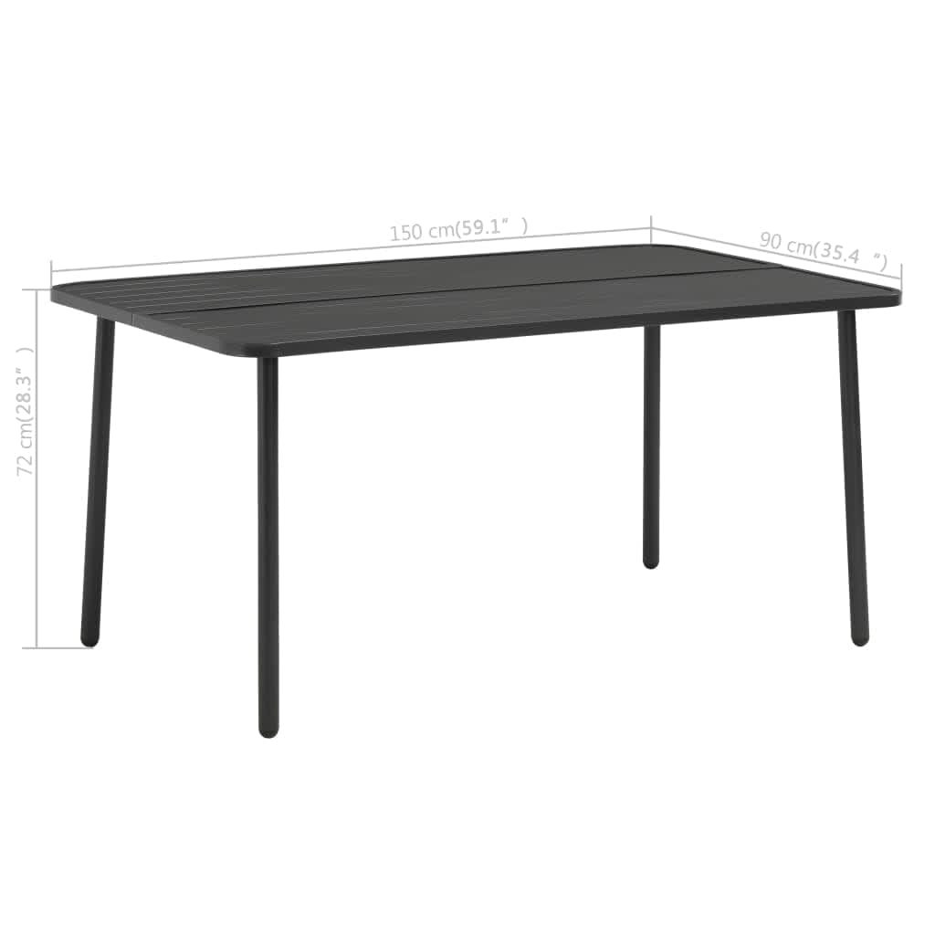 havebord 150 x 90 x 72 cm stål mørkegrå