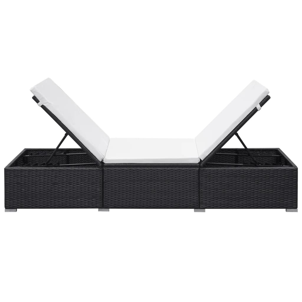 liggestol med hynde polyrattan sort