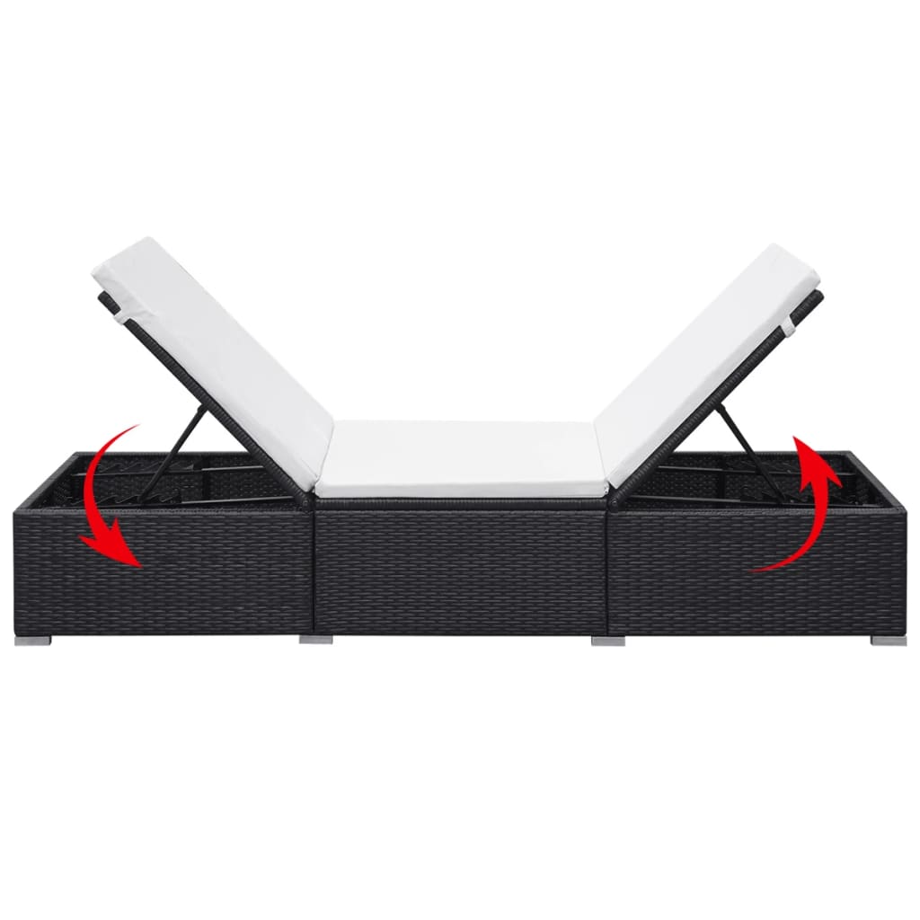 liggestol med hynde polyrattan sort