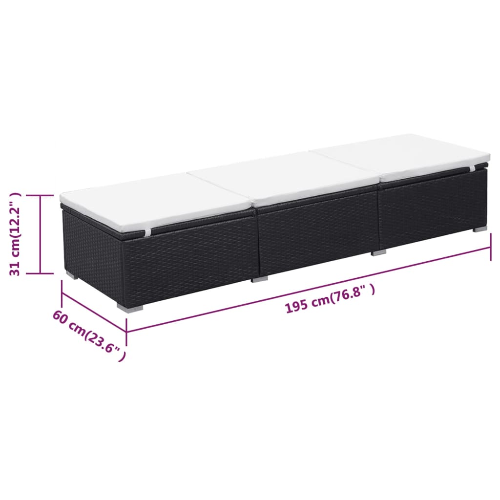 liggestol med hynde polyrattan sort