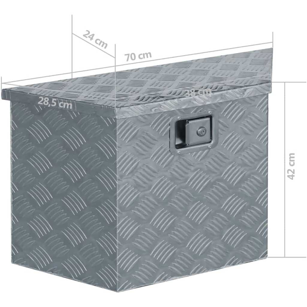 aluminiumskasse 70 x 24 x 42 cm trapezformet sølvfarvet