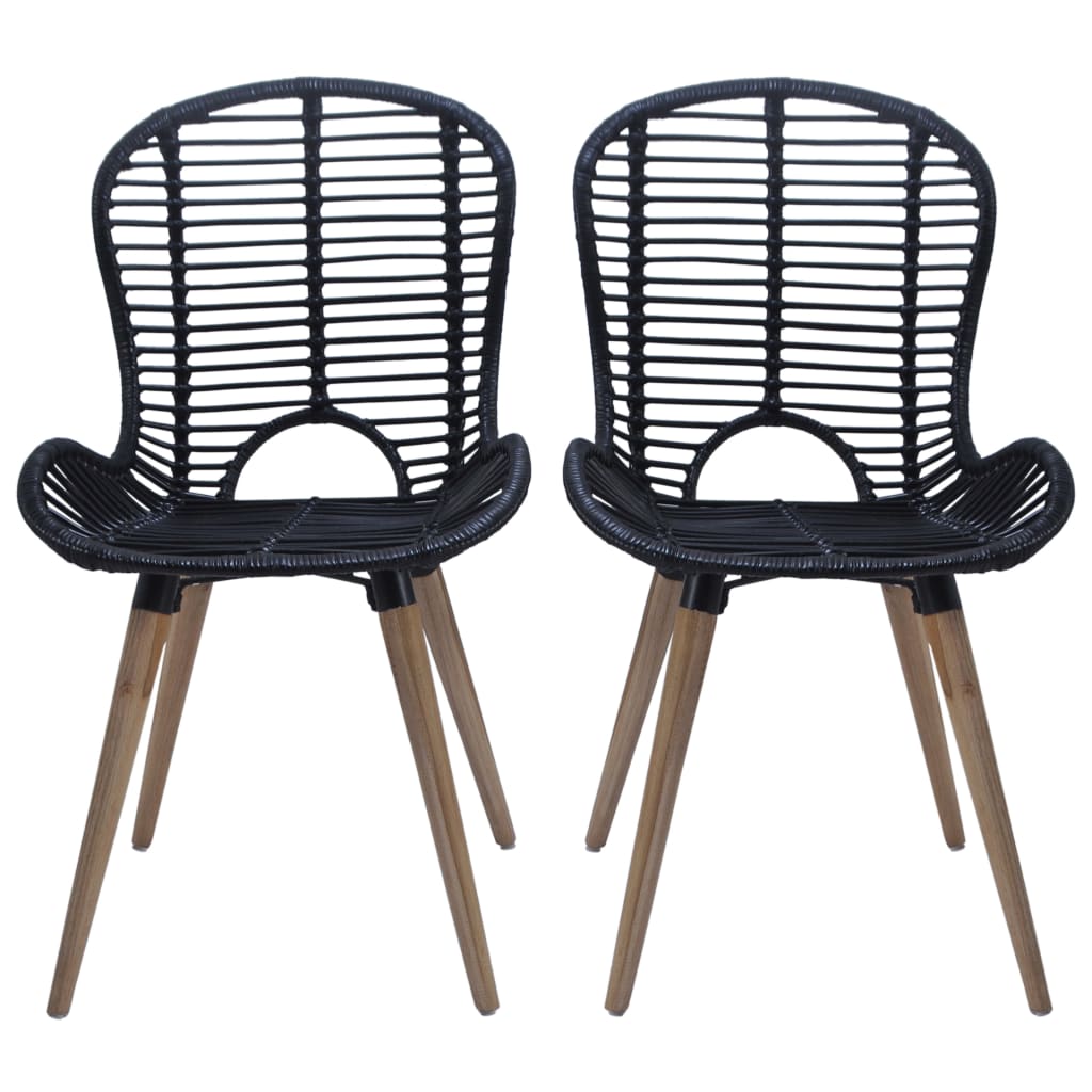 spisebordsstole 2 stk. naturlig rattan sort