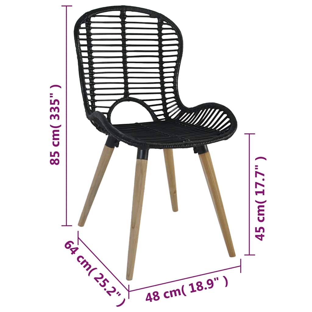 spisebordsstole 4 stk. naturligt rattan sort